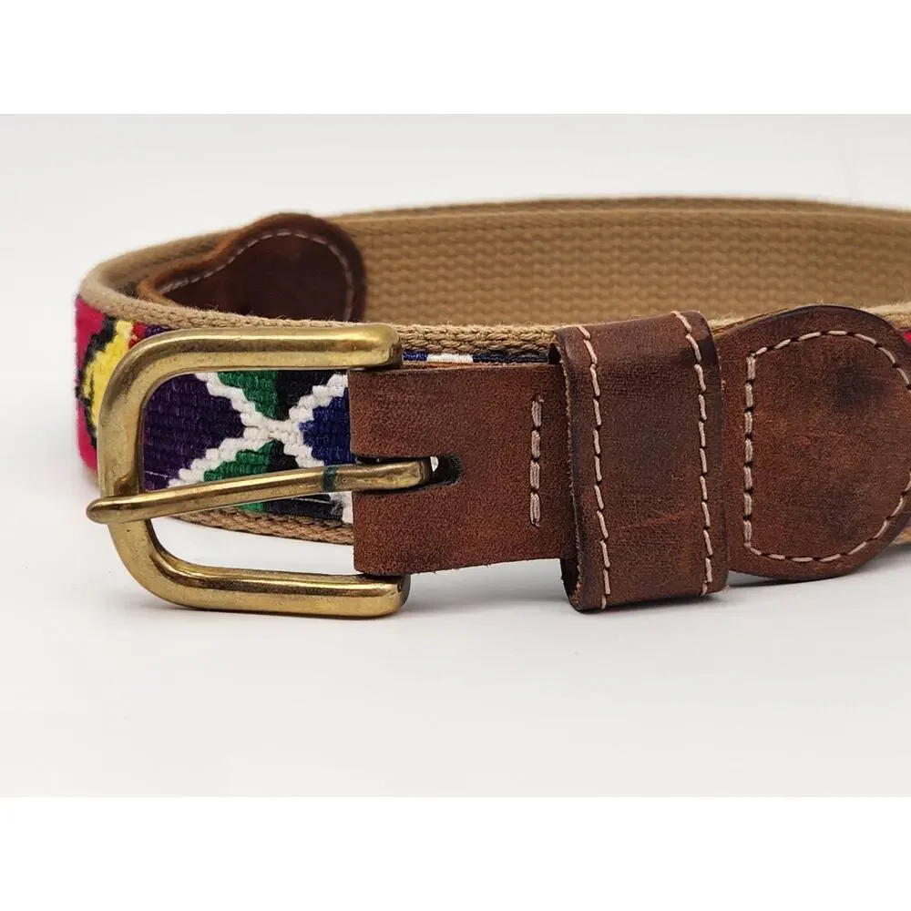 A Tail We Could Wag Belt Leather Canvas Handwoven Guatemalan Preppy Boho 43